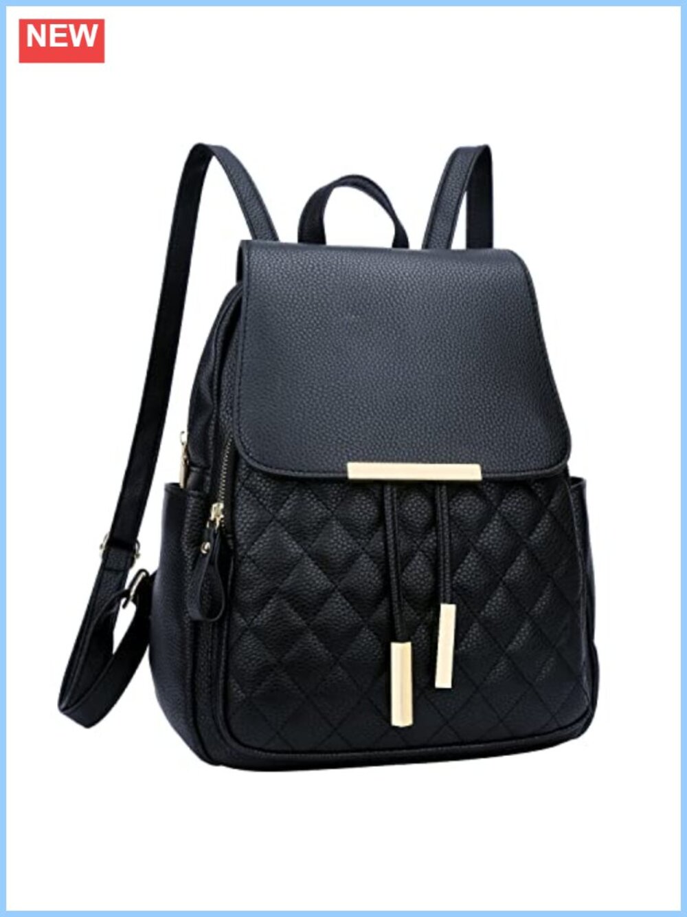 Quilted Faux Leather Backpack Purse Travel Daypack with Pockets